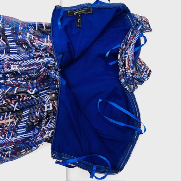 BCBGMAXAZRIA Women Long  Cocktail Party Evening Dress  Blue Silver Floral( #1 - Picture 10 of 13